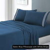 soft microfibre embroidered stripe sheet set king single sailor blue pillowcase white stripe - Harrogates