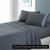soft microfibre embroidered stripe sheet set queen charcoal pillowcase white stripe - Harrogates
