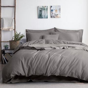 luxurious linen cotton quilt cover set queen grey - Harrogates