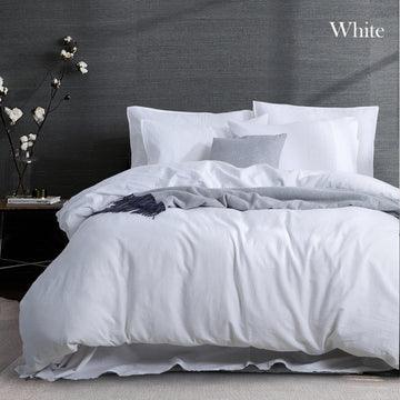 luxurious linen cotton quilt cover set queen white - Harrogates