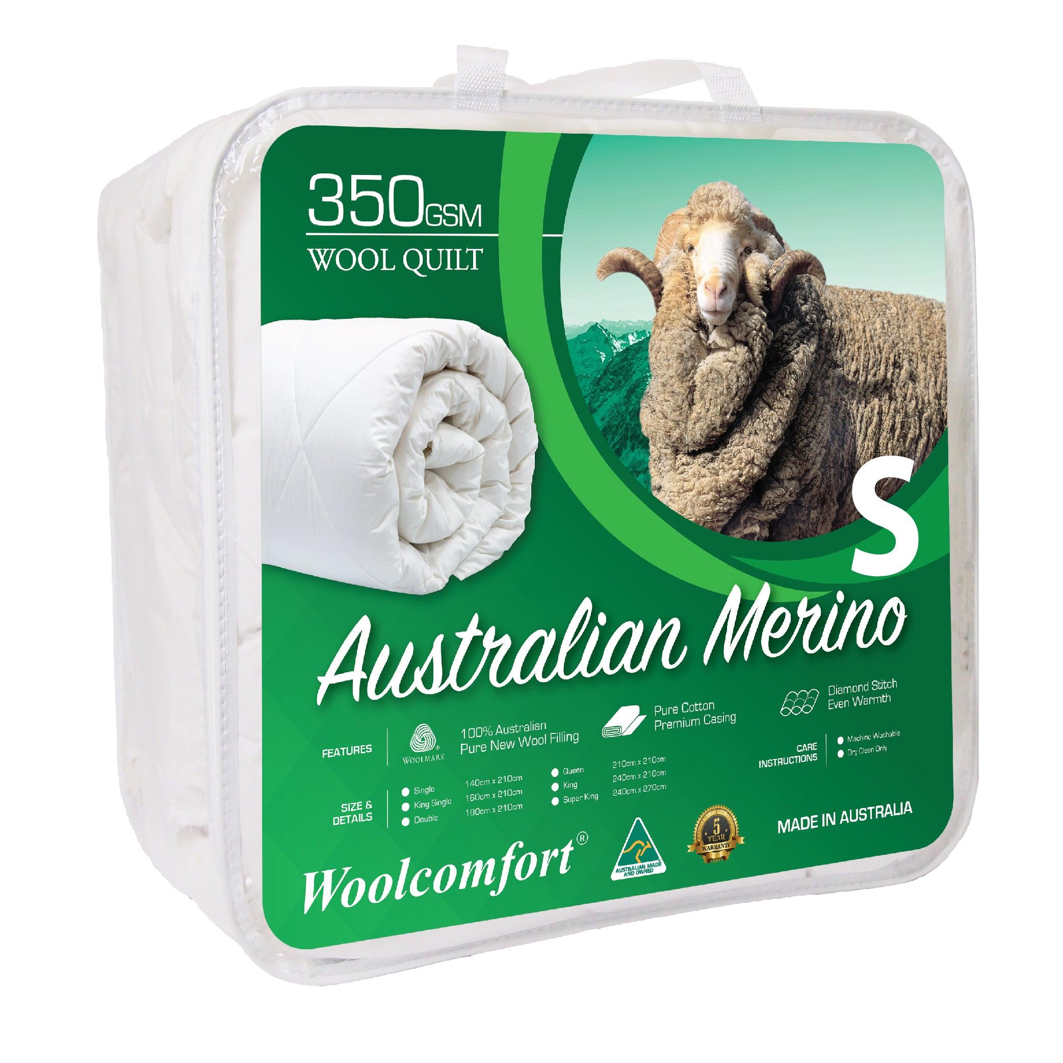 Woolcomfort Aus Made Merino Wool Quilt 350GSM 140x210cm Single Size - Harrogates