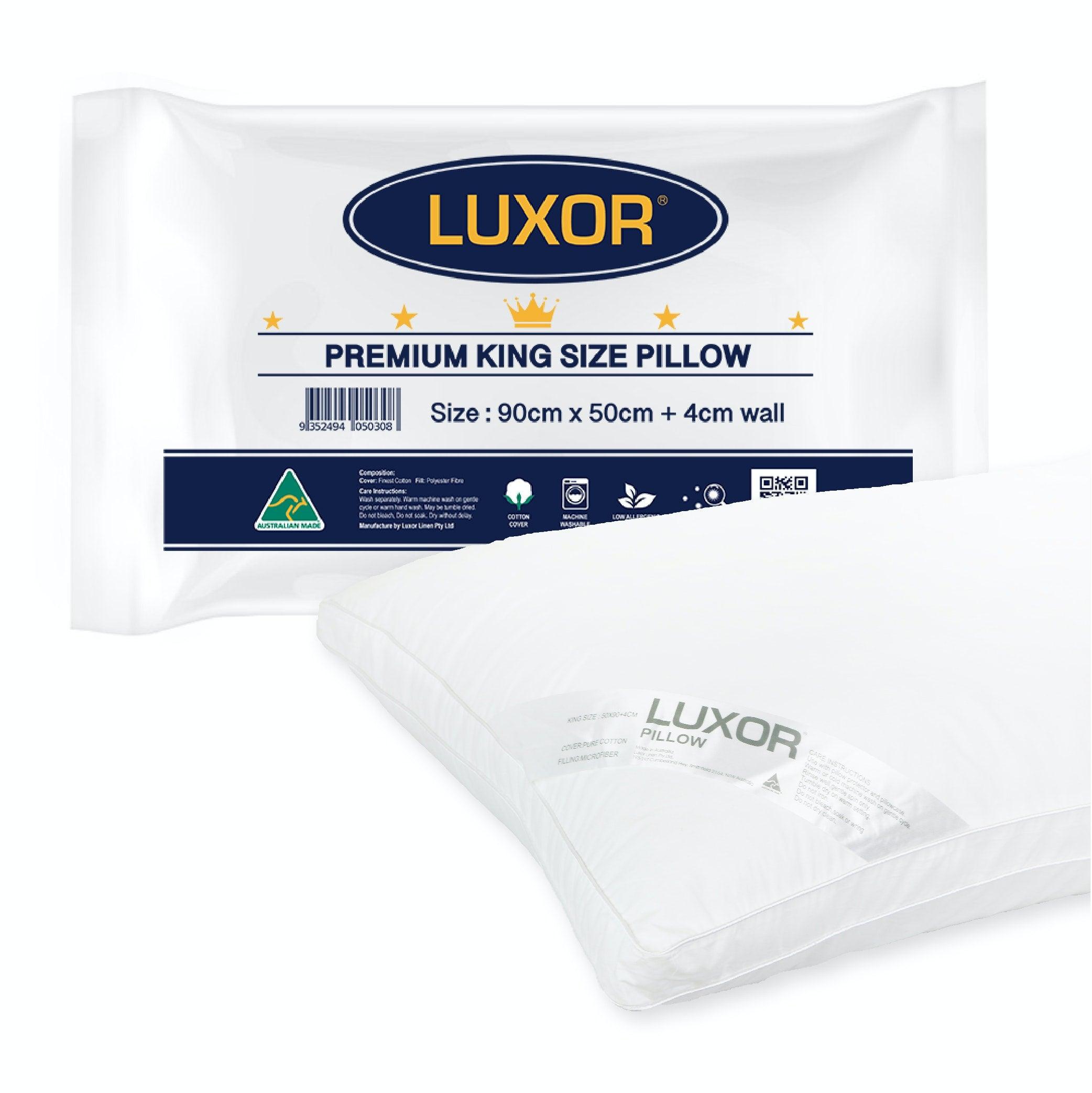 Luxor Australian Made Hotel King Size Pillow with 4cm Wall Single Pack - Harrogates
