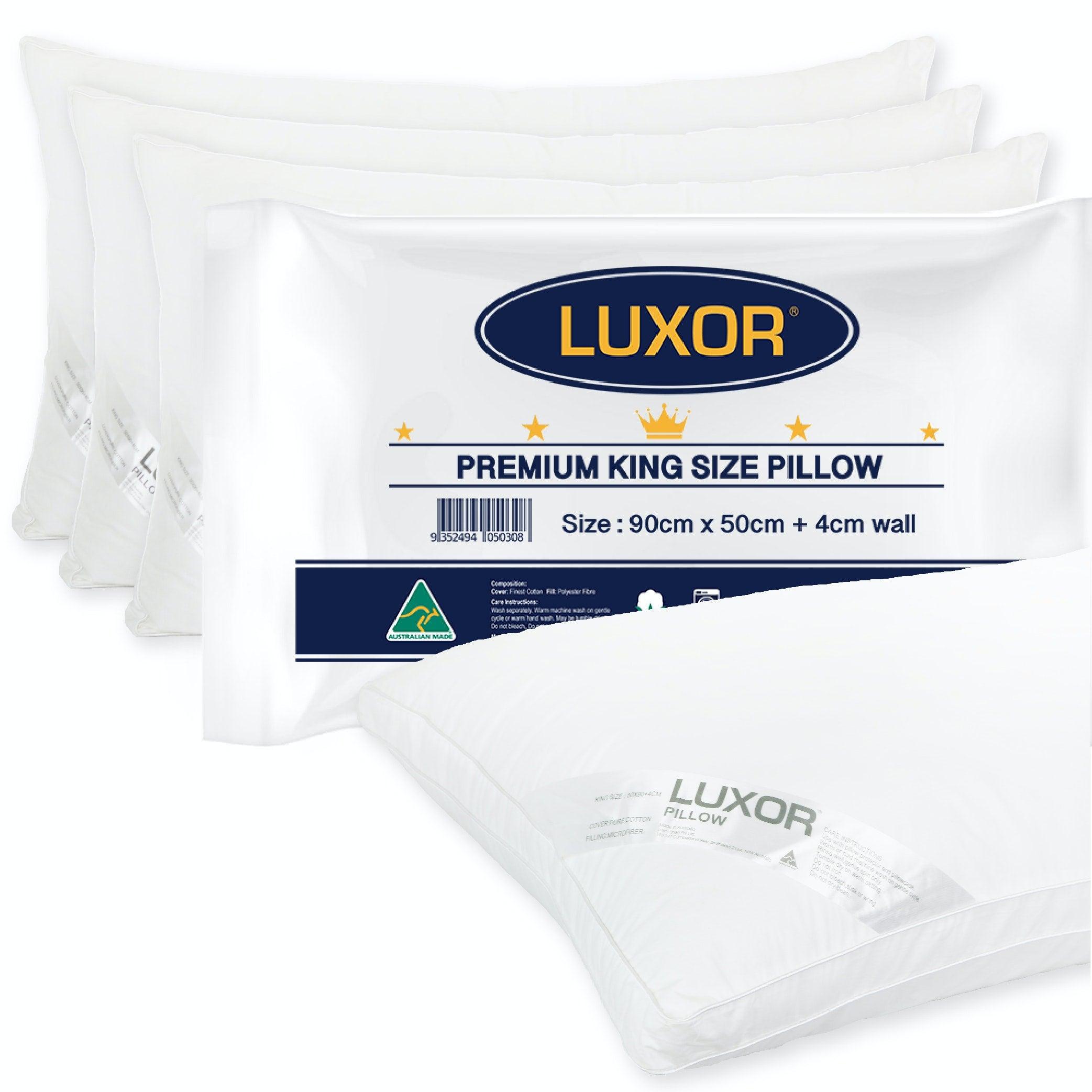 Luxor Australian Made Hotel King Size Pillow with 4cm Wall Four Pack - Harrogates