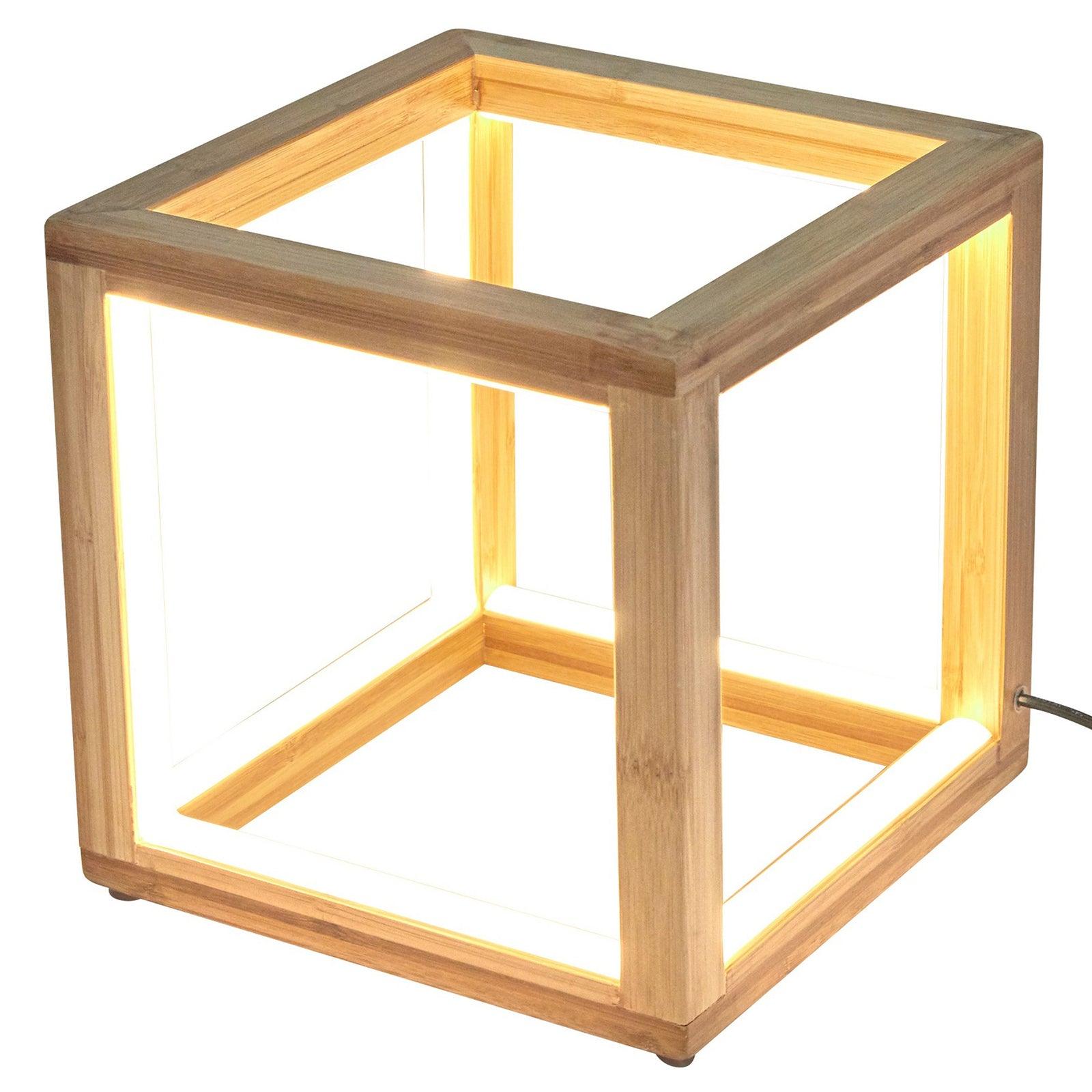 Bamboo Cube LED Lamp Modern Light Minimalistic Scandi - Natural - Harrogates