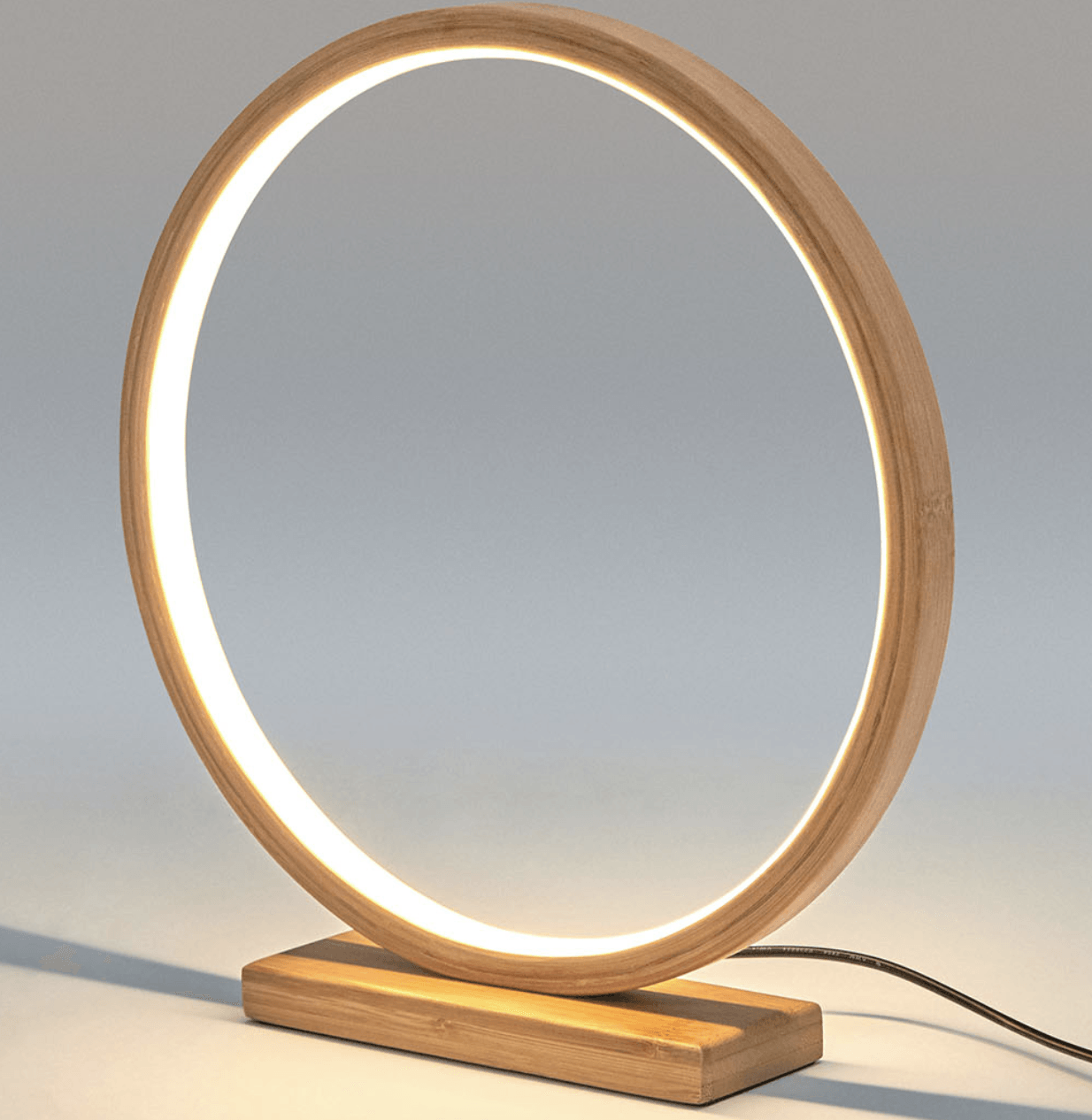 Bamboo Single Ring LED Lamp Light Modern Scandi Minimalistic - Natural - Harrogates