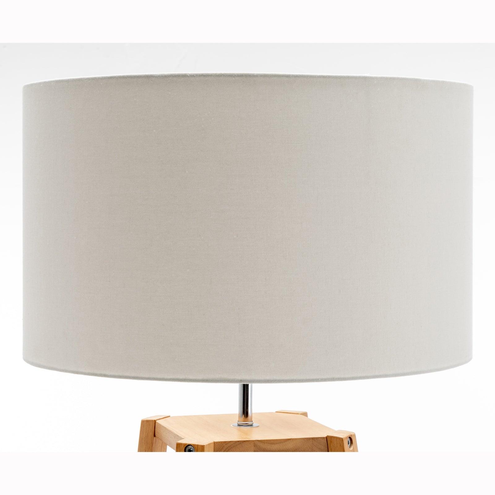 Eiffel 3 Tier Natural Wood Floor Lamp w/ Storage Shelves + Off White Linen Shade - Harrogates