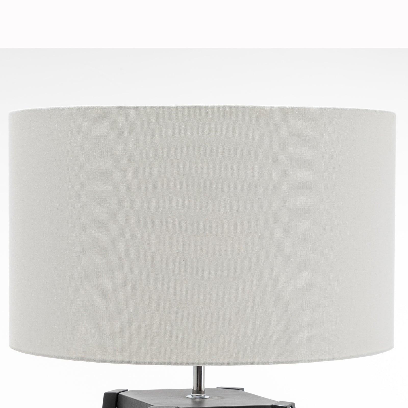 Eiffel 3 Tier Natural Wood Floor Lamp w/ Storage Shelves + Off White Linen Shade - Harrogates