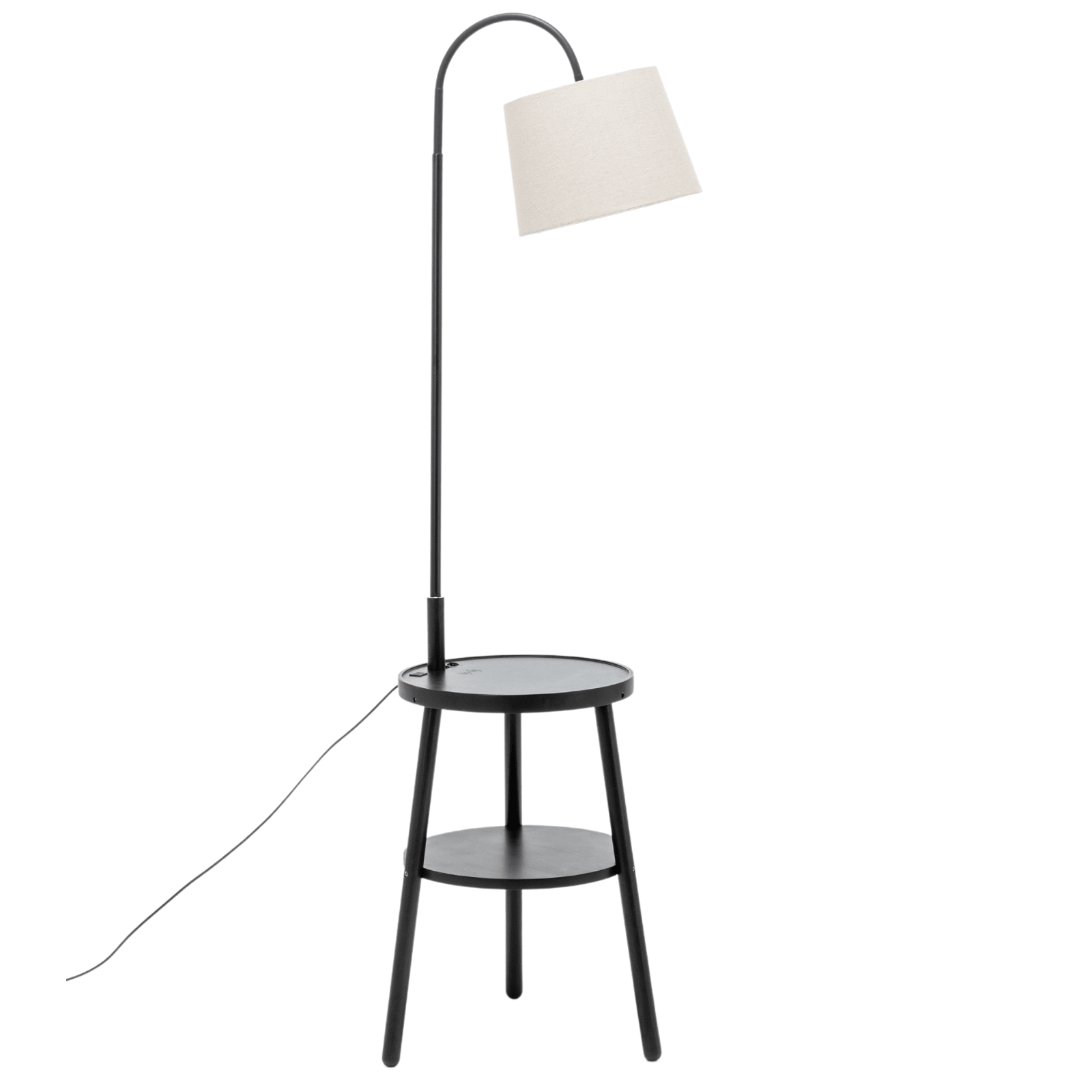 Naples Tripod Floor Lamp Shelf Storage Drawer Bed Side Table Light w/ USB Charger - Harrogates