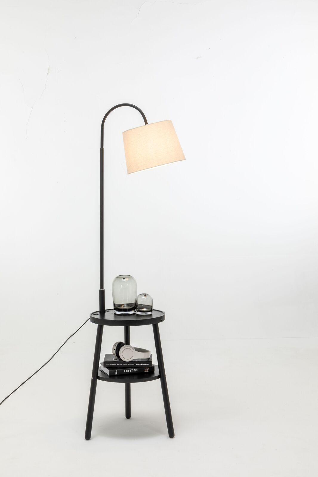 Naples Tripod Floor Lamp Shelf Storage Drawer Bed Side Table Light w/ USB Charger - Harrogates
