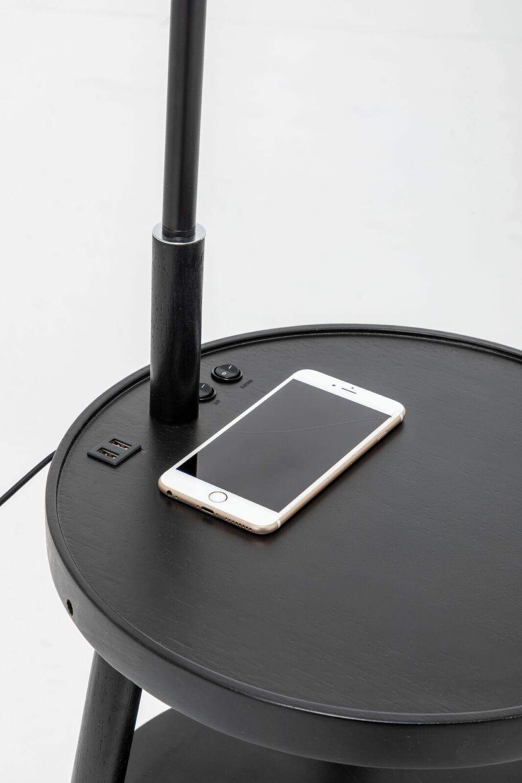 Naples Tripod Floor Lamp Shelf Storage Drawer Bed Side Table Light w/ USB Charger - Harrogates