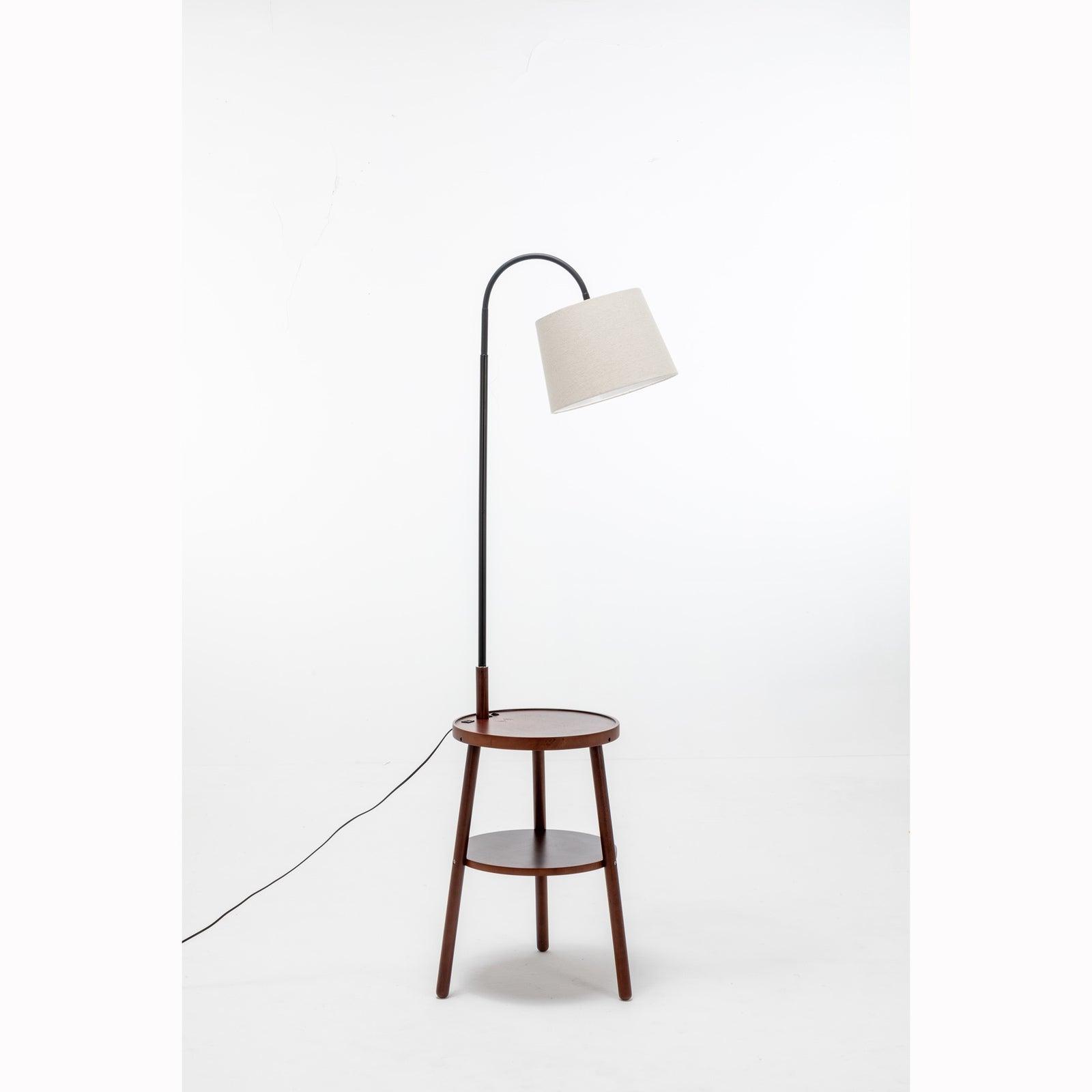 Naples Tripod Floor Lamp Shelf Storage Drawer Bed Side Table Light w/ USB Charger - Harrogates