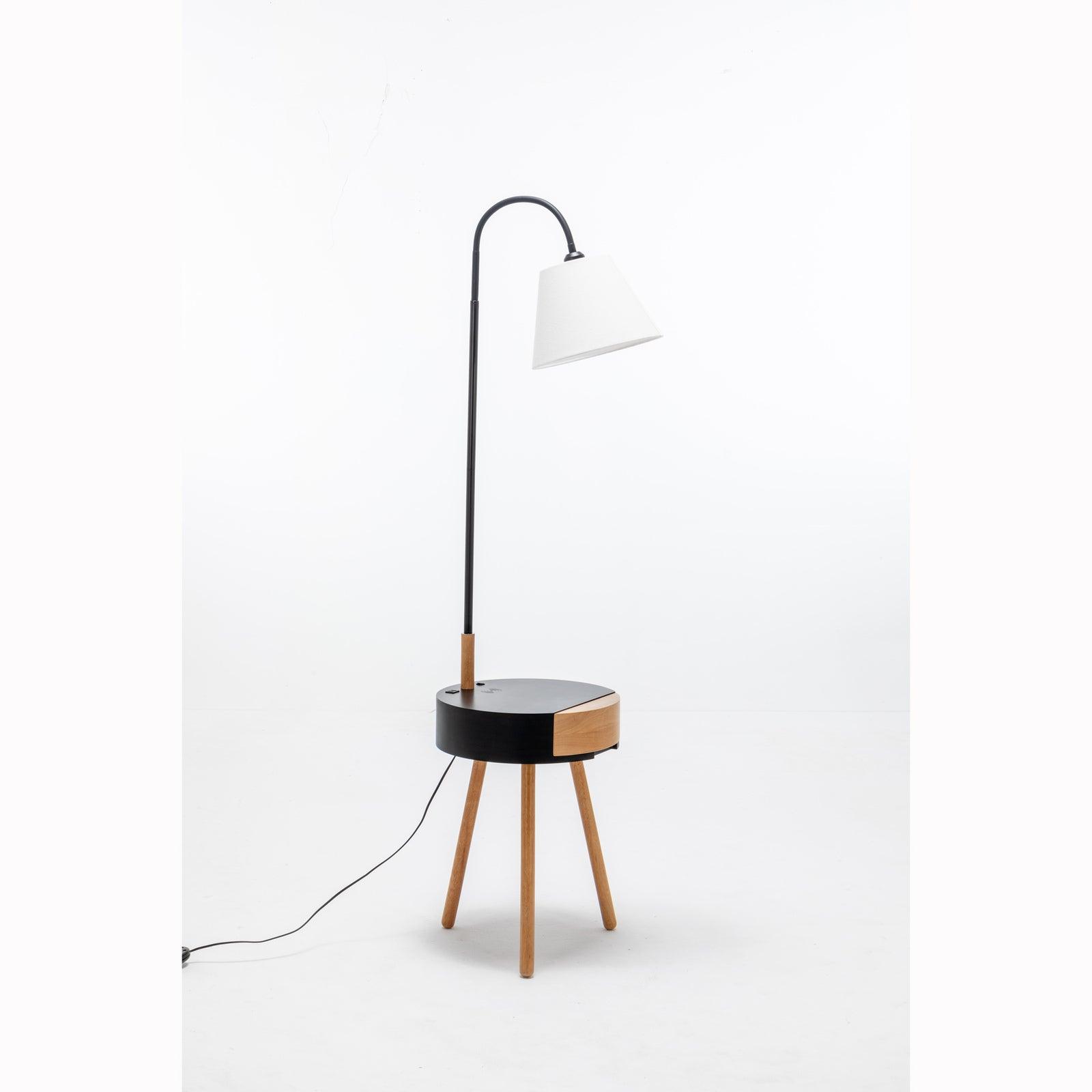 Florence Tripod Lamp Shelf Storage Drawer Bed Side Table Light w/ USB Charger - Harrogates