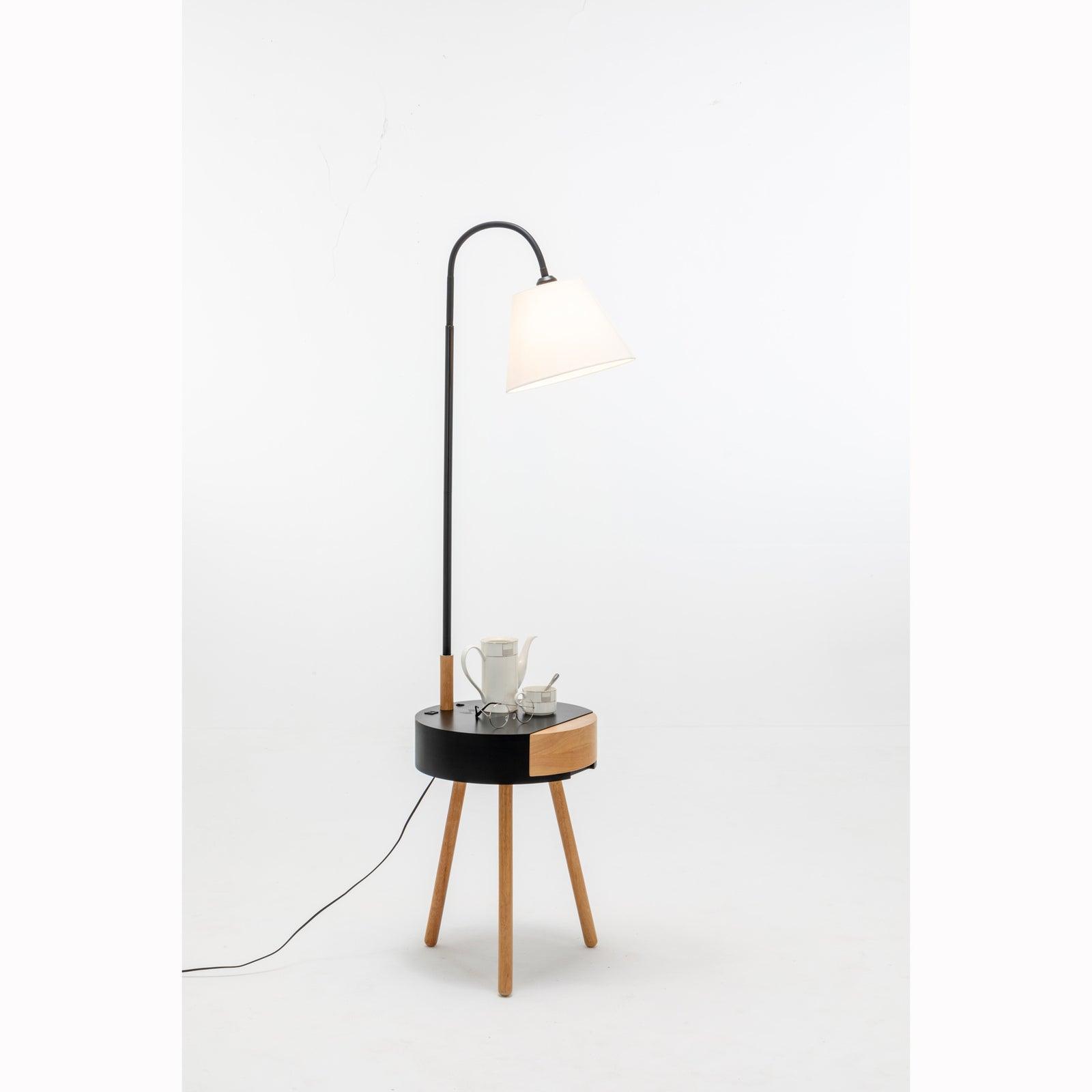 Florence Tripod Lamp Shelf Storage Drawer Bed Side Table Light w/ USB Charger - Harrogates
