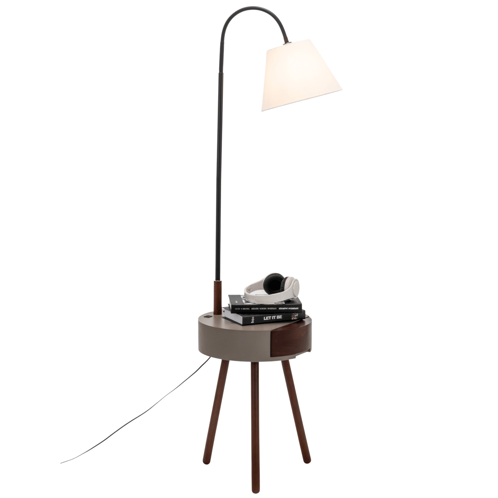 Florence Tripod Lamp Shelf Storage Drawer Bed Side Table Light w/ USB Charger - Harrogates
