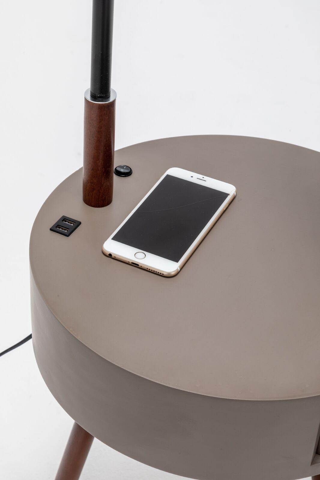 Florence Tripod Lamp Shelf Storage Drawer Bed Side Table Light w/ USB Charger - Harrogates