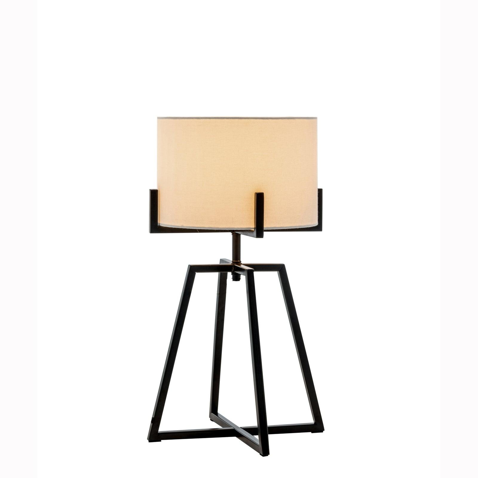 Modern Scandi Metal Dimmable Table Desk Lamp Light w/ Linen Shade - Matte Black - Harrogates