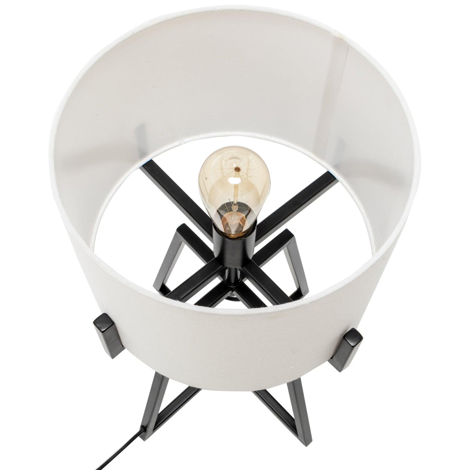 Modern Scandi Metal Dimmable Table Desk Lamp Light w/ Linen Shade - Matte Black - Harrogates