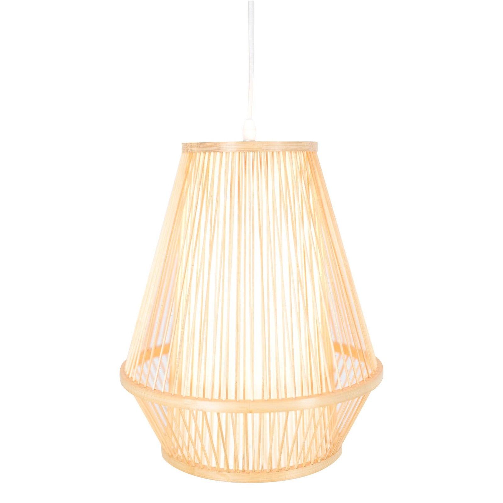 Natural Woven Bamboo Empire Pendant Lamp Hanging Light Bell Shade Boho Tropical - Harrogates