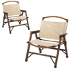 2x Bamboo Foldable Outdoor Camping Chair Wooden Travel Picnic Park Folding - Khaki/Beige - Harrogates