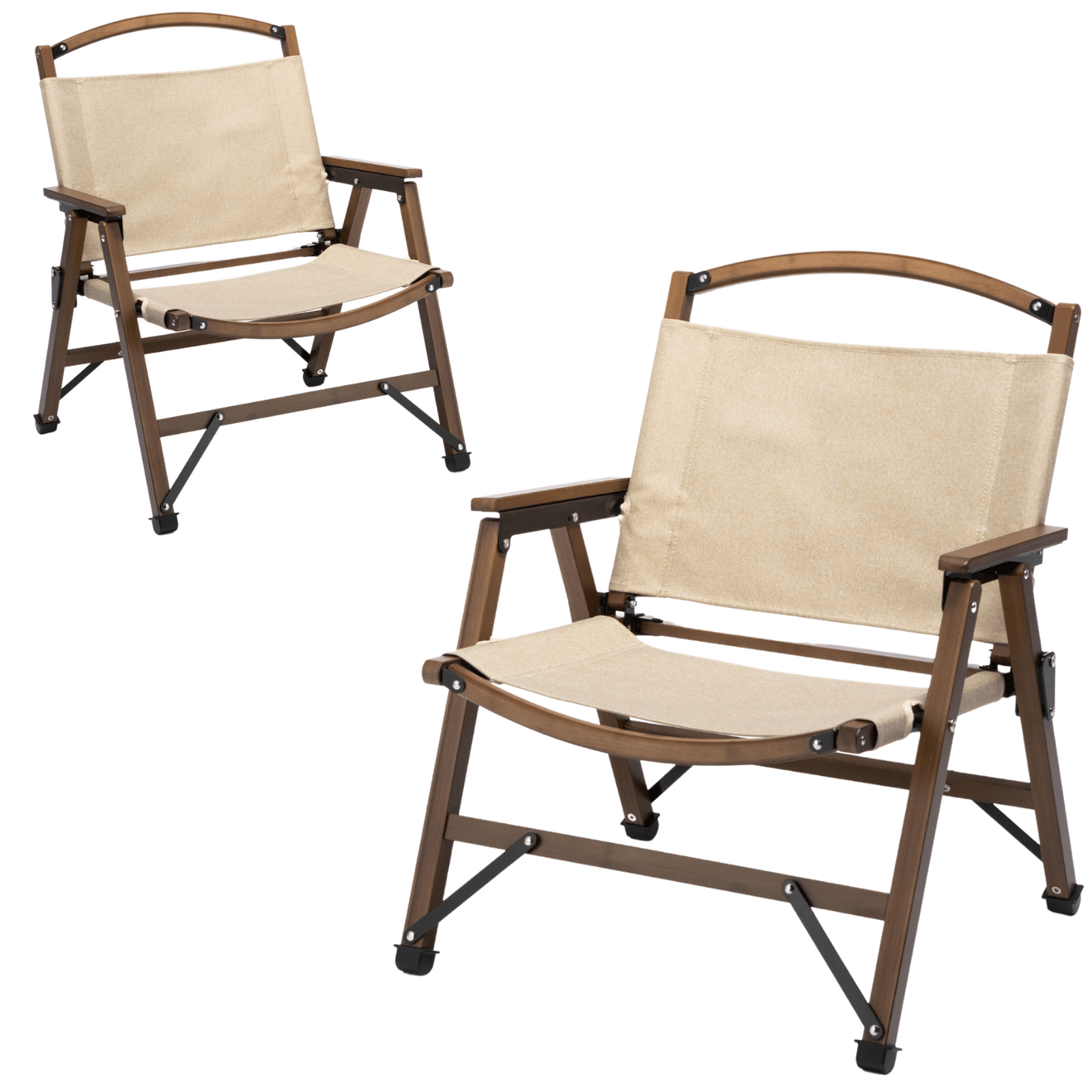 2x Bamboo Foldable Outdoor Camping Chair Wooden Travel Picnic Park Folding - Khaki/Beige - Harrogates