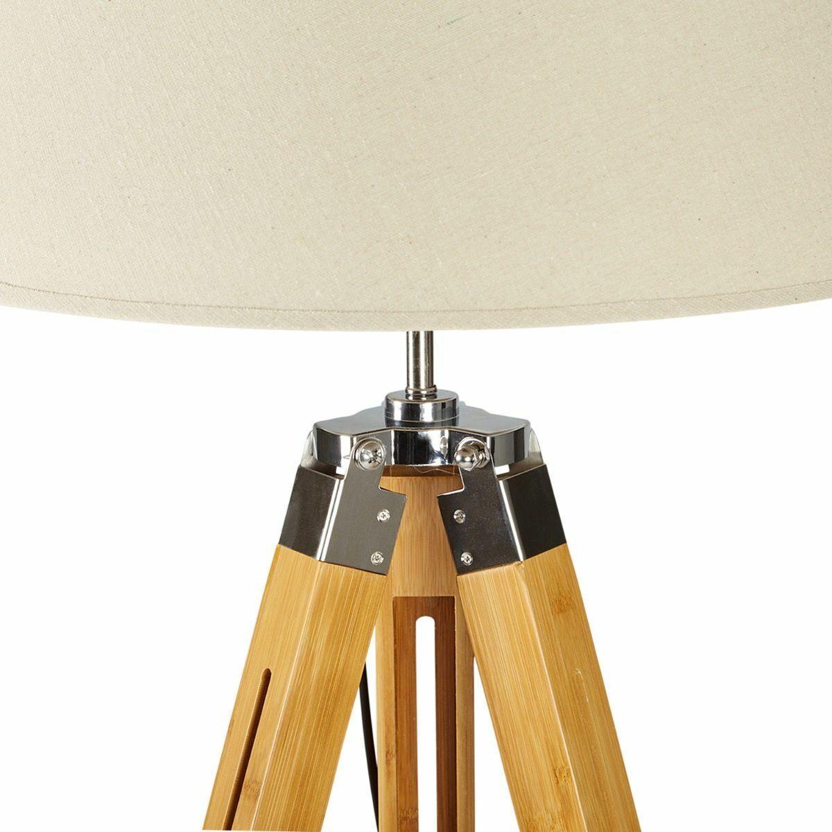 LARGE TRIPOD FLOOR LAMP Linen Shade Modern Light Bamboo Vintage Wooden Retro - Harrogates