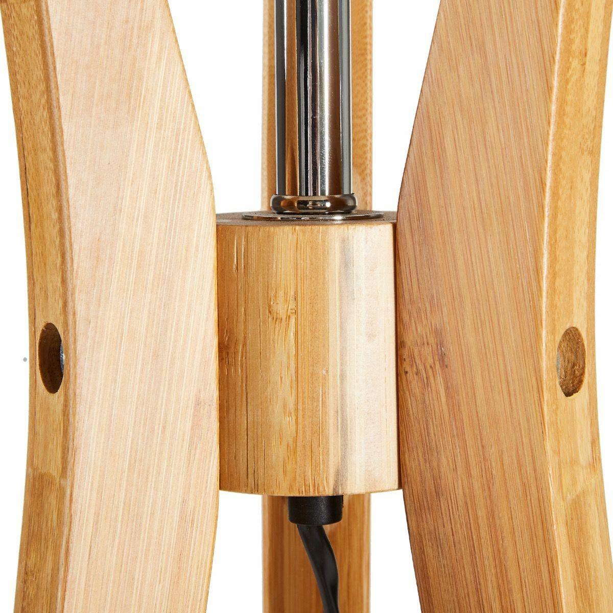LARGE BAMBOO TRIPOD FLOOR LAMP Linen Shade Modern Light Vintage Wooden Scandi - Harrogates