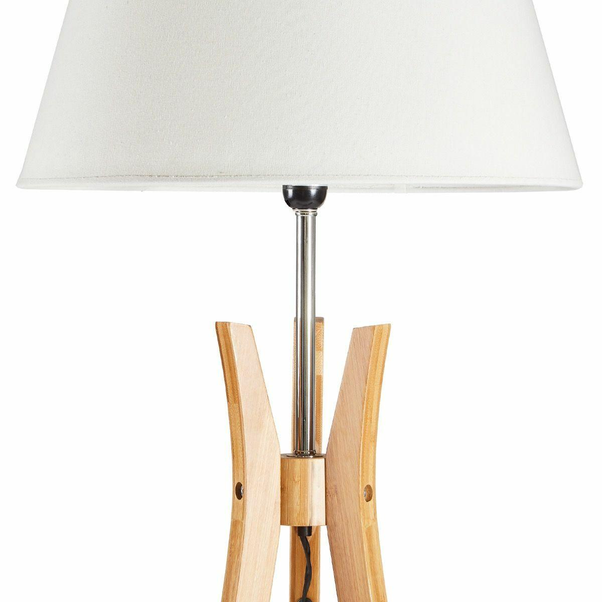 LARGE BAMBOO TRIPOD FLOOR LAMP Linen Shade Modern Light Vintage Wooden Scandi - Harrogates