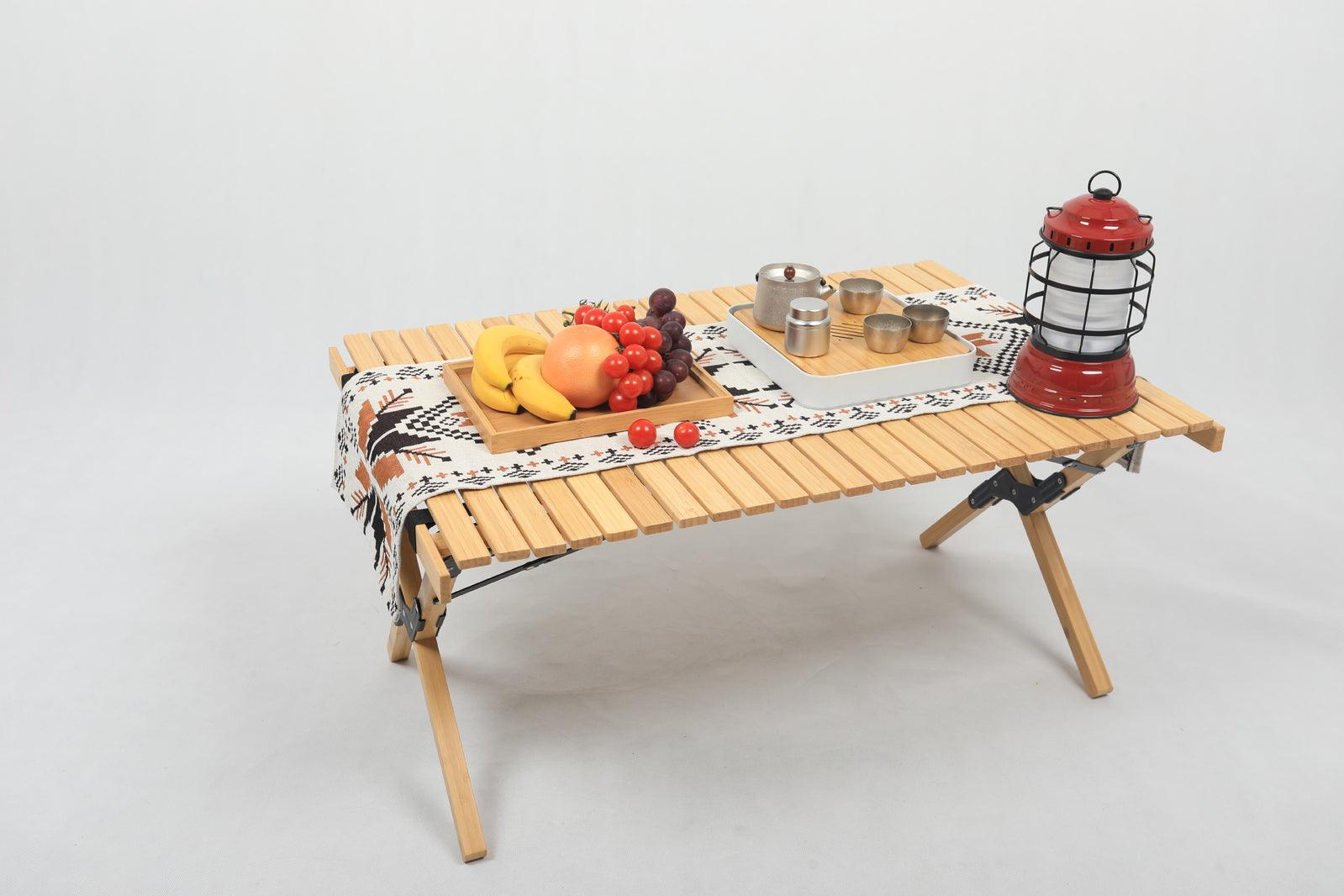 Folding Camping Table Bamboo Roll Up Portable Outdoor Picnic BBQ Desk Beach - Harrogates