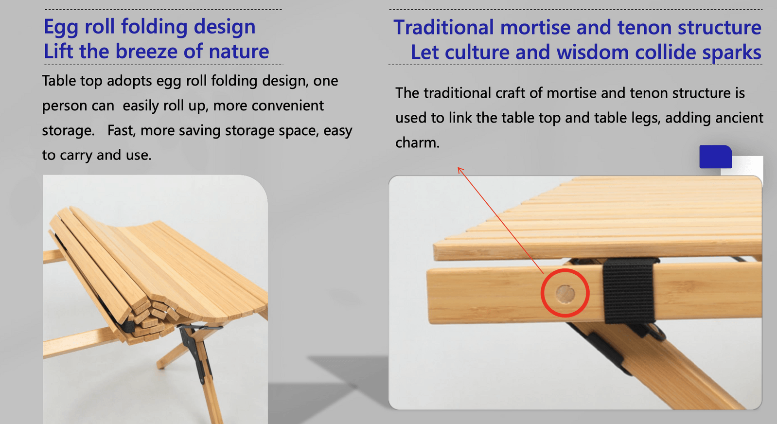 Folding Camping Table Bamboo Roll Up Portable Outdoor Picnic BBQ Desk Beach - Harrogates