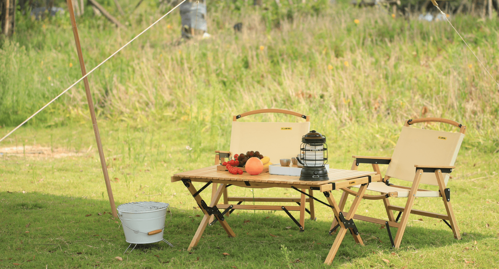 Folding Camping Table Bamboo Roll Up Portable Outdoor Picnic BBQ Desk Beach - Harrogates