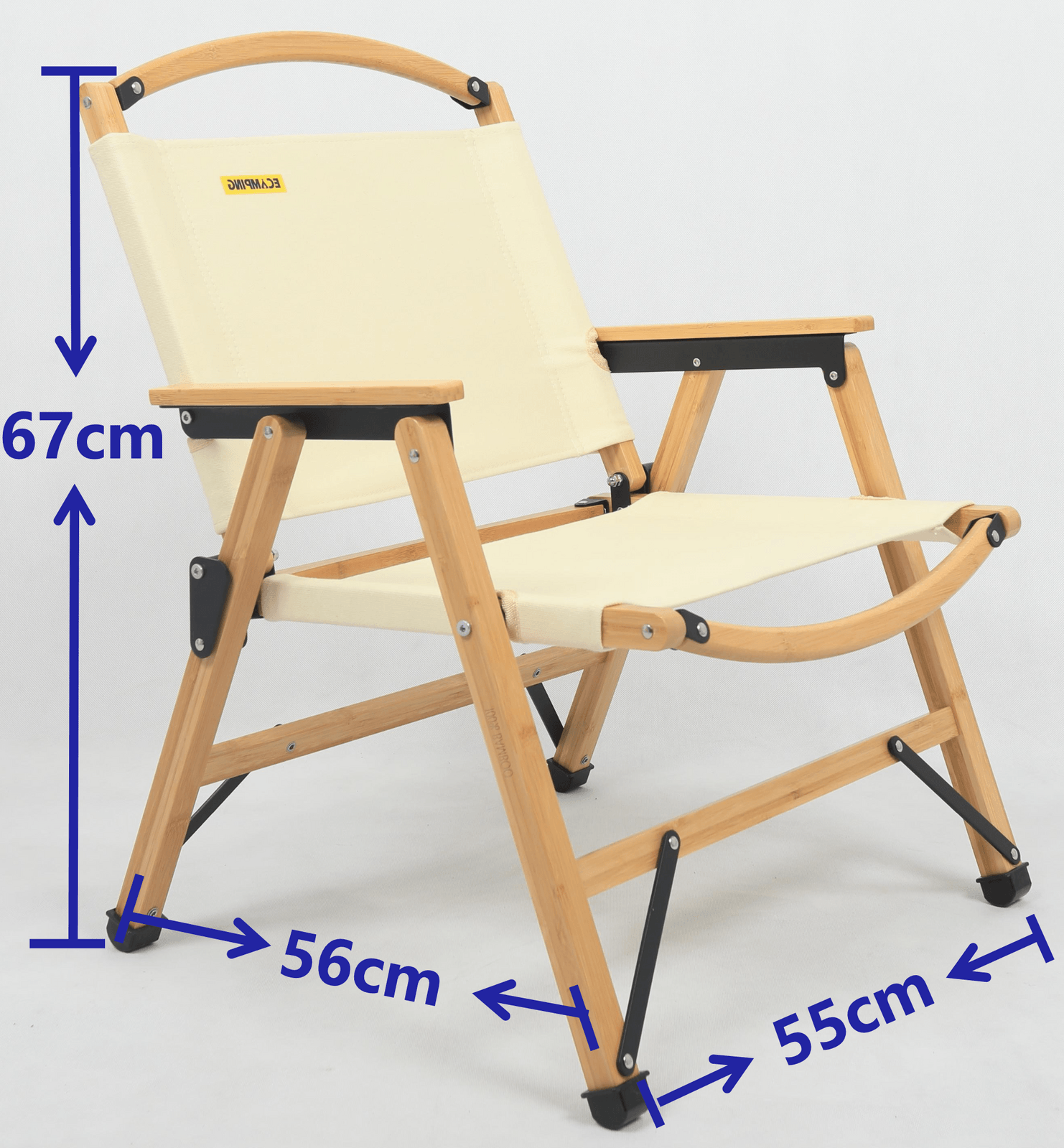Bamboo Canvas Foldable Outdoor Camping Chair Wooden Travel Picnic Park - Khaki/Beige - Harrogates