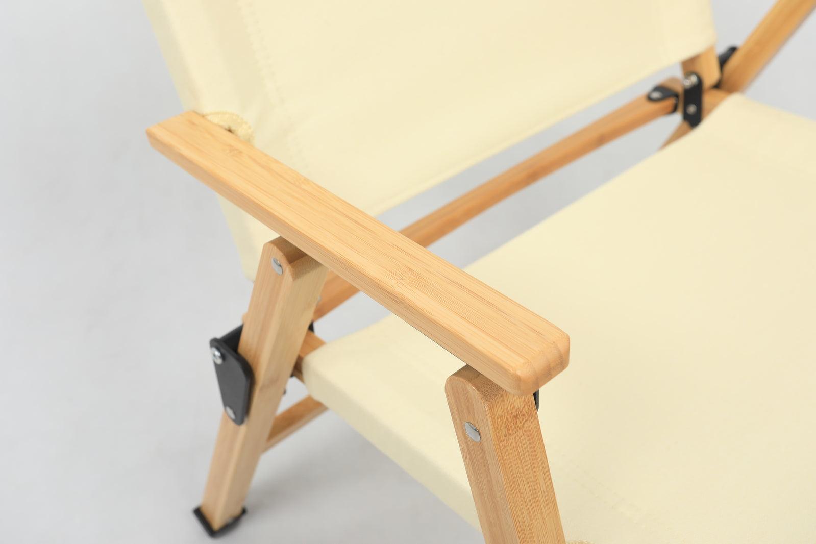 Bamboo Canvas Foldable Outdoor Camping Chair Wooden Travel Picnic Park - Khaki/Beige - Harrogates