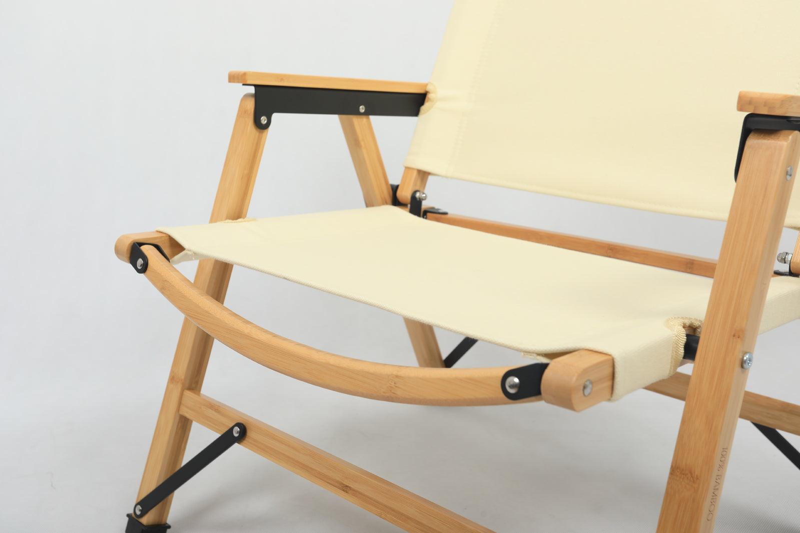 Bamboo Canvas Foldable Outdoor Camping Chair Wooden Travel Picnic Park - Khaki/Beige - Harrogates