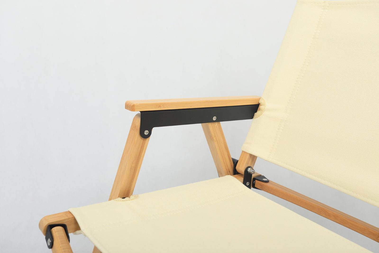 Bamboo Canvas Foldable Outdoor Camping Chair Wooden Travel Picnic Park - Khaki/Beige - Harrogates