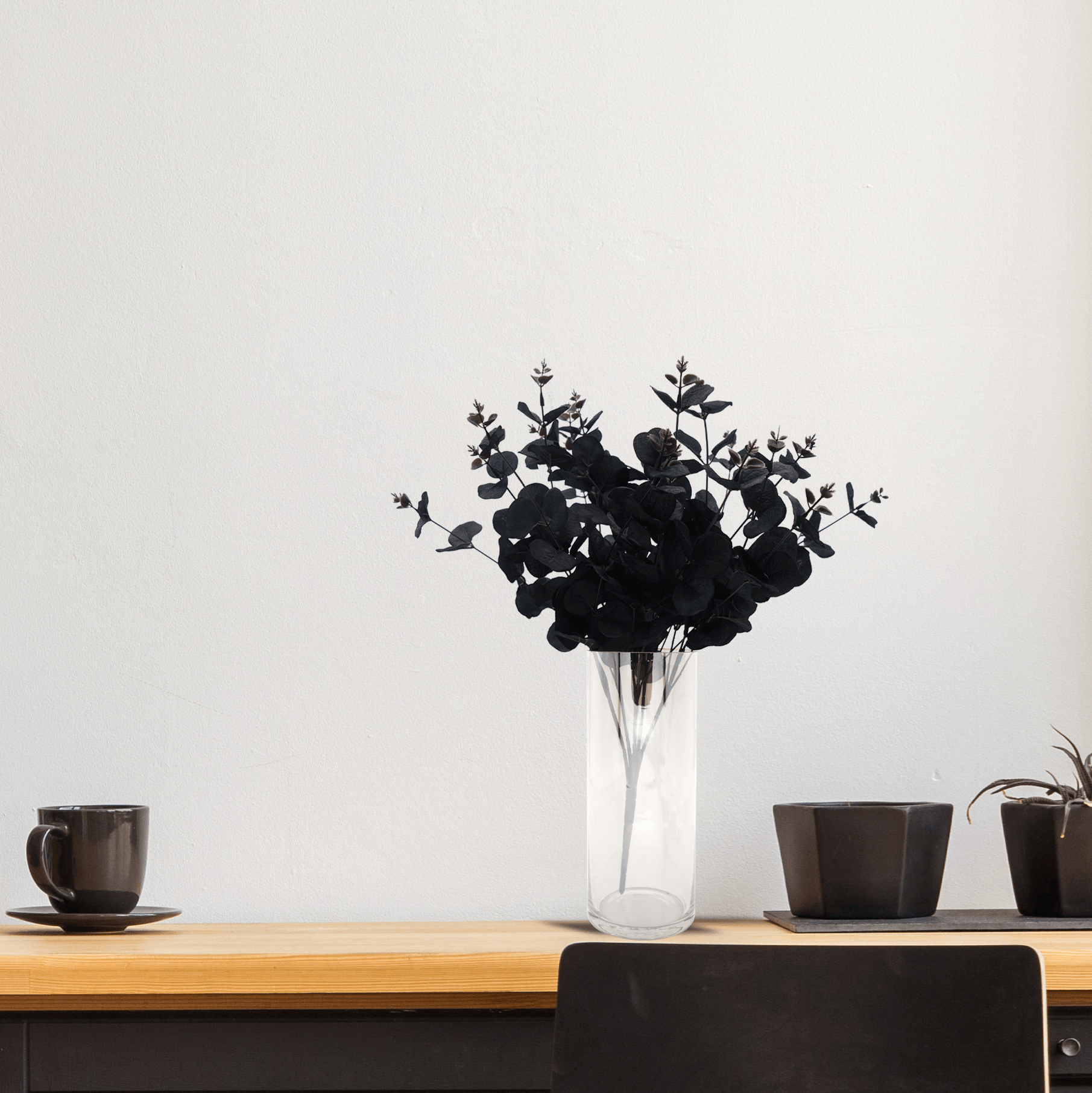 Faux Nordic Black Eucalyptus Leaf Stem - Harrogates
