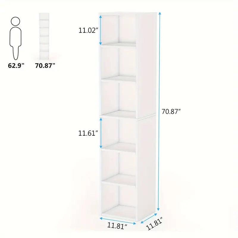 NNETMLT 6-Tier Cube Display Shelves for Home Office - 70.9 Inch Tall Narrow Bookcase - Harrogates
