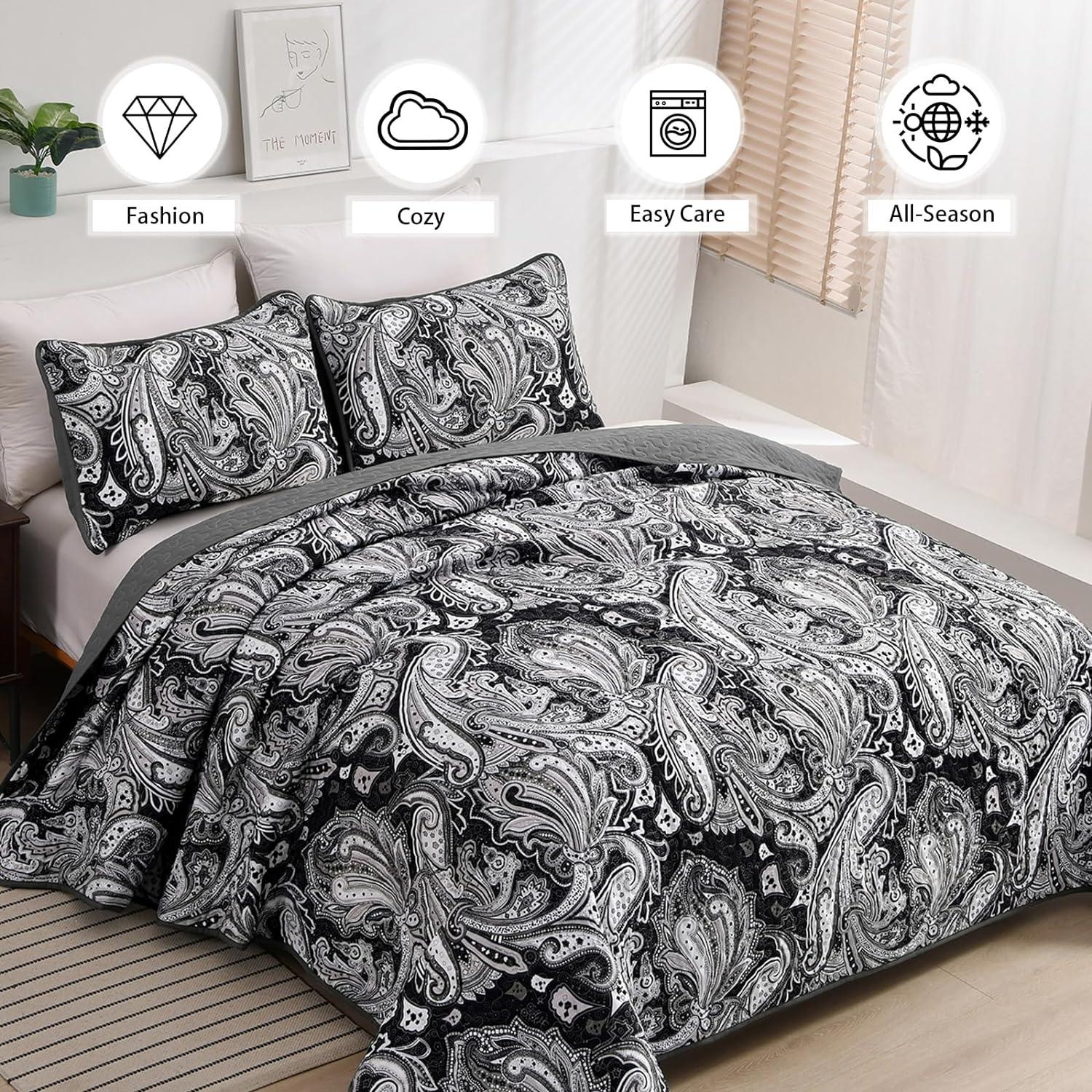 Artful Quilted Coverlet and Pillowcases Set: Beauty in Every Stitch - Queen size - Harrogates