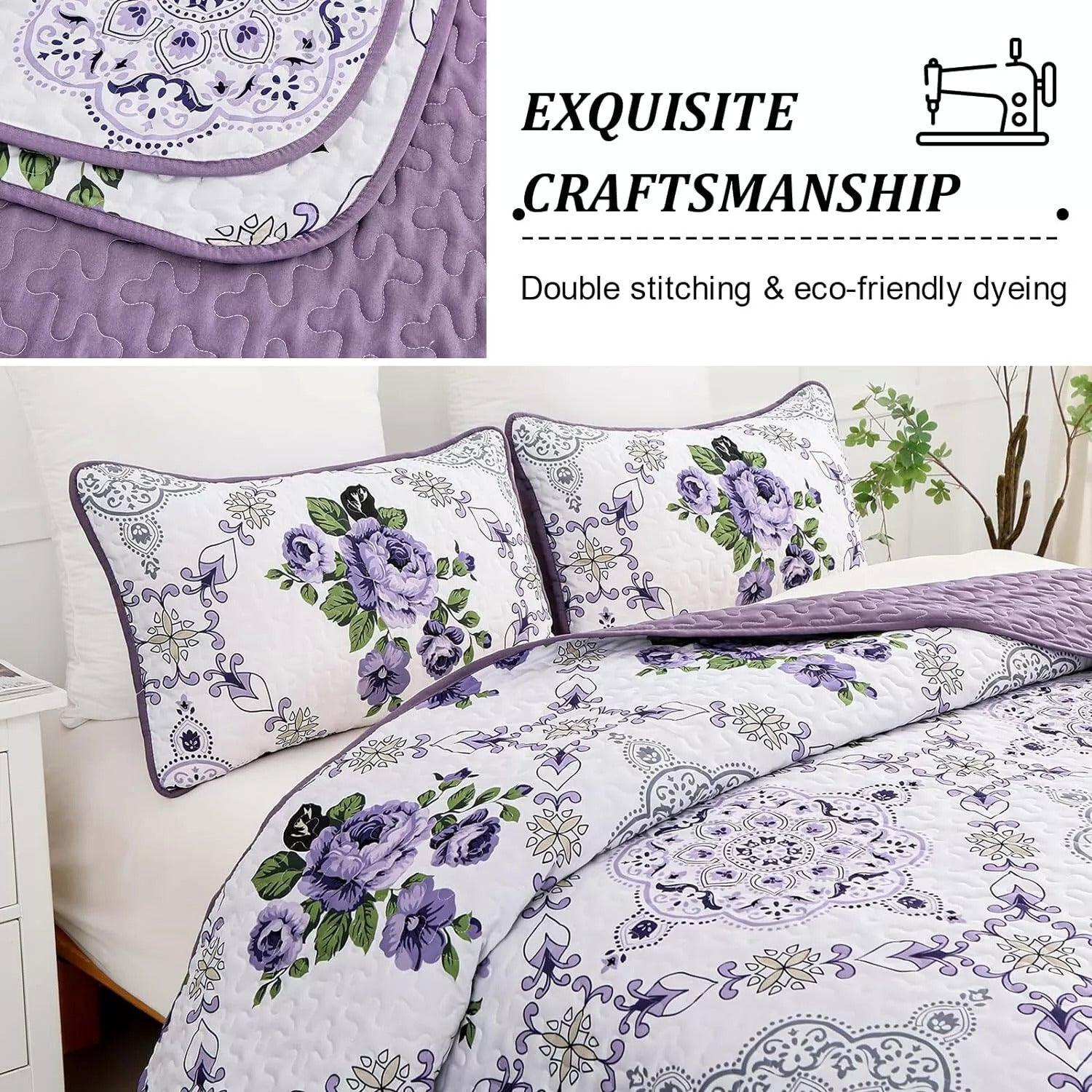 Kaleidoscopic Quilted coverlet and pillowcovers set: Burst of Colors - Queen size - Harrogates
