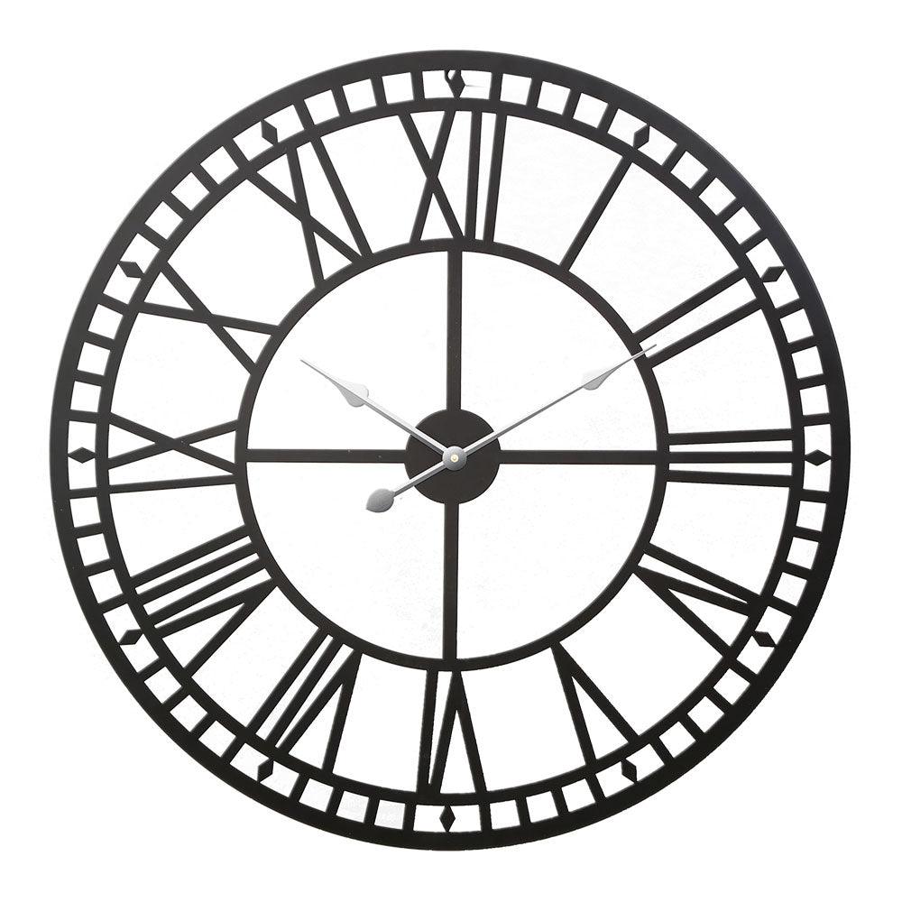 Artiss 60cm Wall Clock Large Roman Numerals Metal Black - Harrogates